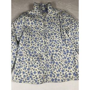 Bagatelle Quilted Short Jacket Womens Medium‎ Blue Floral Print Full Zip Pockets